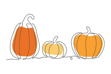 Set of colour pumpkins continuous one line drawing