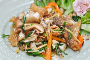 stir fried fish , stir fried bass or stir fried mussel with carrot and ginger