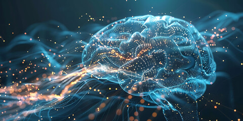 Abstract Digital Brain with Glowing Neural Connections