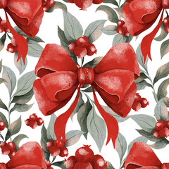 New Year, Christmas wreath. Cranberry berry. Food, decoration for the holiday. Happy New Year and Merry Christmas. A postcard for the New Year holidays. Seamless Christmas pattern. Believe.