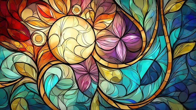 Joyous Abstract Composition Glass-Like Leaf Patterns