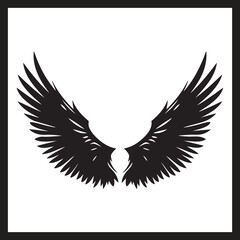 Black Wing Pair Illustration Symmetrical Feather Design in Graphic Vector Style with Square Frame
