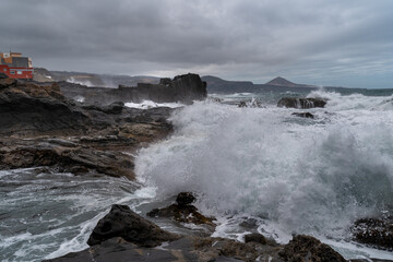 Strong waves in El Puertillo. Arucas seascape. Gran Canaria. Canary islands. Spain