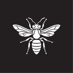 Bee vector graphic: white honey bee illustration on black background eps silhouette