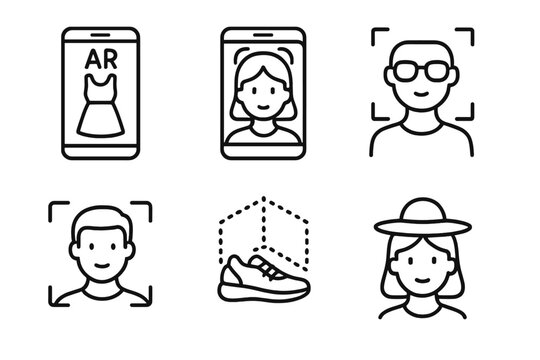 Augmented reality icons for virtual try-on and facial recognition in retail