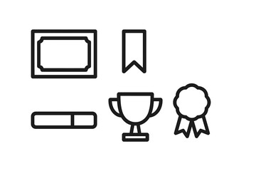 Award icons: trophy, ribbon, certificate, medal for recognition and achievement