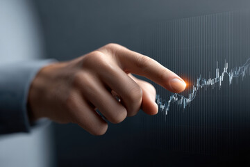 Business hand finger chart graph finance data analysis growth technology success digital investment market economy statistics futuristic
