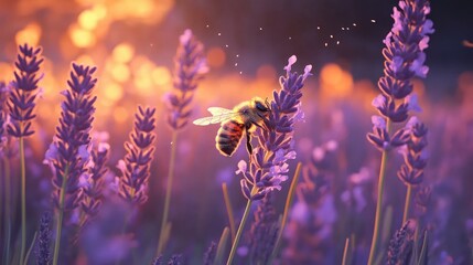 Bee collecting nectar from lavender