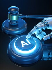 Ai technology advancements in legal systems modern courtroom digital art futuristic environment close-up view innovation insights