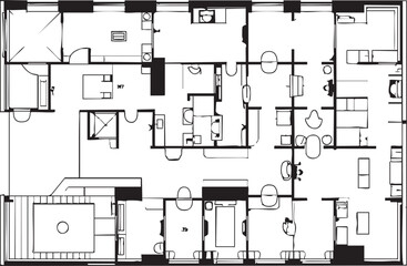 Detailed apartment floor plan vector illustration - architecture blueprint eps silhouette