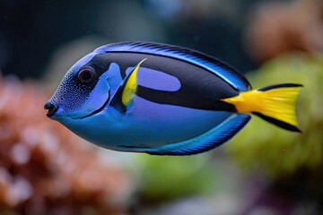 Obraz premium Profile view of a vibrant blue and black fish