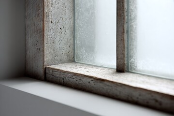 artisanal spruce window with weather seal, beveled glass, textured surface with balanced contrast.