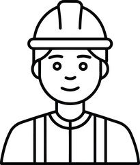 Builder Wearing Safety Hard Hat Outline Icon.