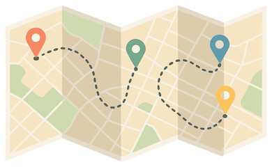 Colorful journey map vector: travel route, navigation, simple adventure trail, holiday exploration