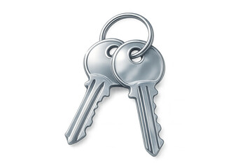 Metal keys hanging on ring against transparent backdrop, representing security, access, property concepts in graphic design and digital compositions