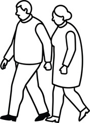 Elderly Couple Walking Outdoors Illustration.
