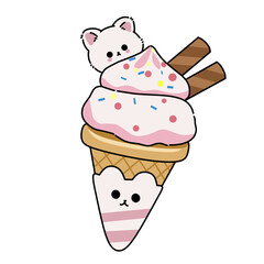 Cartoon ice cream cat vector illustration art.