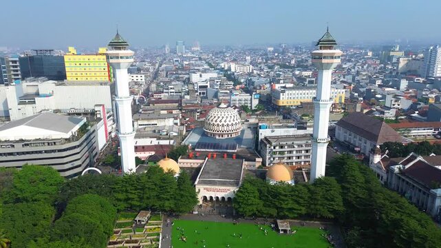 a aerial footage of great mosque bandung in bandung, west java 