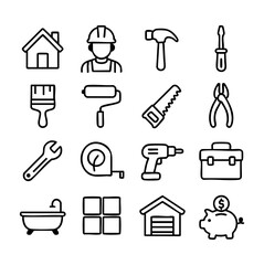 Tools & Renovation Icons line icon set vector illustration