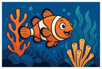 Fototapeta premium Clownfish coral dance vector art – underwater adventure, marine life cartoon concept