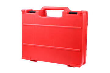 Red tool case designed for storing and transporting equipment isolated on white background.