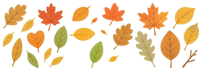 PNG Colorful autumn leaves illustration, element set on transparent background
