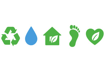Environmental icons for sustainability, recycling, water conservation, and eco-friendly living