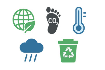 Ecological icons for global warming, carbon footprint, weather, and recycling concepts