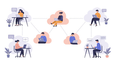 Connected team collaboration empowering remote work, driving innovation through digital networking solutions