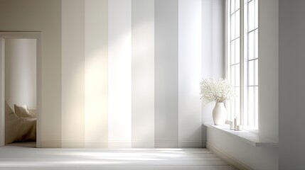 Bright Minimalist Room Interior with Beige and White Gradient Wall