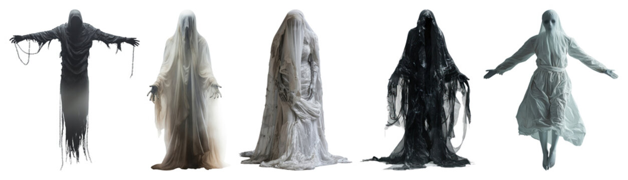 PNG Ethereal ghostly figures hauntingly mysterious, element set on transparent background