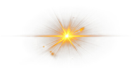Bright yellow star-shaped light burst with streaks isolated on white background