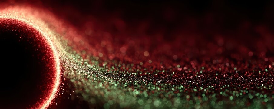 Abstract glowing red and green particle wave digital artwork background