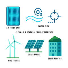 A matching icon set relating to Air Purification Technology