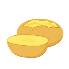 Baked potato with melted butter and herbs. Vector illustration cartoon flat icon isolated on white. Potato roasted.