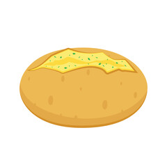 Baked potato with melted butter and herbs. Vector illustration cartoon flat icon isolated on white. Potato roasted.