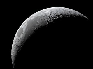 Stunning high-resolution astronomical photograph of a crescent moon detailed surface texture