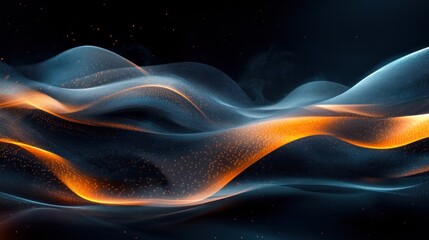 Obraz premium Abstract Waves of Orange and Blue Light with Scattered Sparkles on a Dark Background