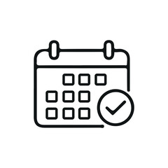 Simple vector calendar icon in black silhouette minimalist style. Perfect for apps, websites, presentations, and graphic projects related to dates, schedules, planning, and events.