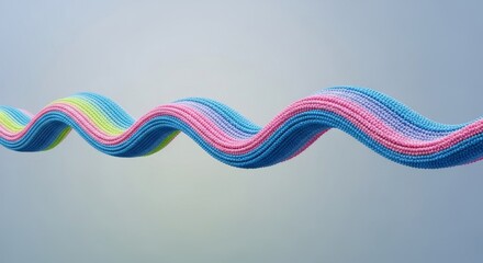 Vibrant, flowing abstract ribbon with pastel colors curves gracefully against a soft blue background