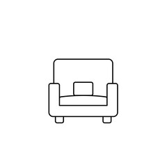 Minimalist line art icon of an armchair with a modern simple design. Perfect for interior, furniture, or home illustrations