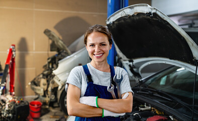Portrait of smiling female auto mechanic