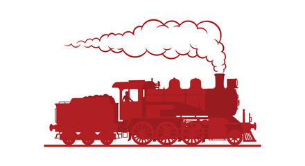 Red steam train engine with smoke coming out of the chimney