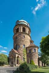 The round tower of St. Sebastian's Catholic Church in Rockenhausen, Rhineland-Palatinate