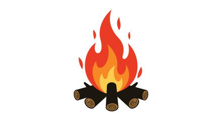 a cartoon campfire with flames and logs on a white background