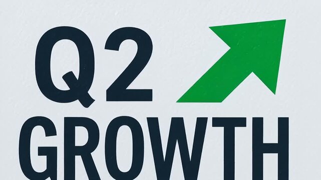 Q2 growth concept with green arrow pointing upward symbolizing positive stock market energy and financial progress latest report for economic success
