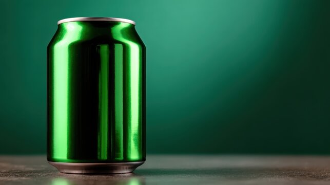 This image captures a shiny green soda can on a vibrant backdrop, highlighting consumer culture and modern branding trends that appeal to the youthful and adventurous spirit.