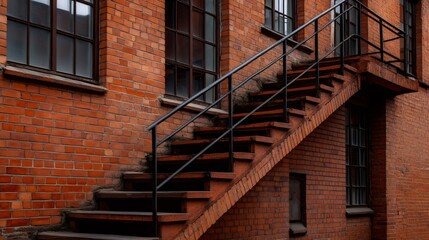 Outdoor brick staircase leading upwards on building
