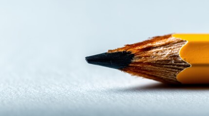 A macro shot capturing the sharp tip of a yellow pencil, emphasizing the fine details of the wooden texture and the graphite point.