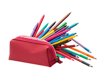 Colorful pencil case with vibrant pencils and pens for school supplies and creative organization
